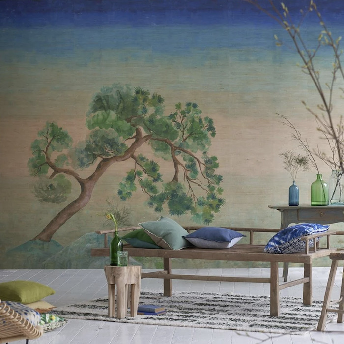 Scene d arbre grass wallpaper product detail